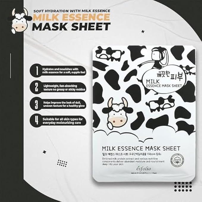 esfolio PURE SKIN ESSENCE FULL FACIAL MASK SHEET ELASTICITY HYDRATION ANTI-AGING MILK (PACK OF 10) - Image 2